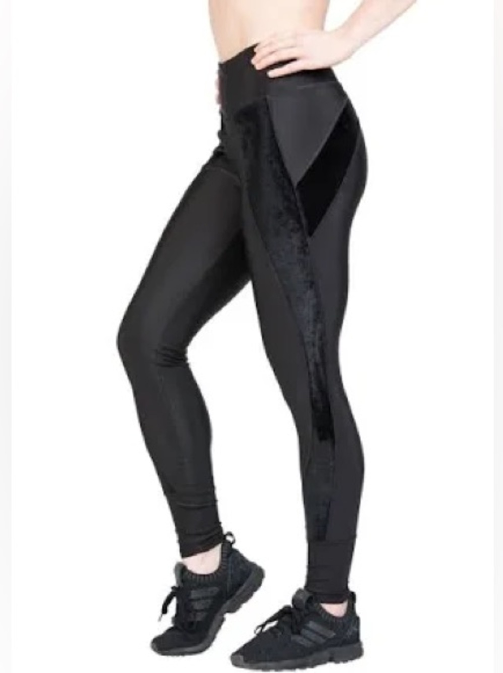 NWT New AVIA Women's M 8-10 Black velvet trim banded ankle pants leggings